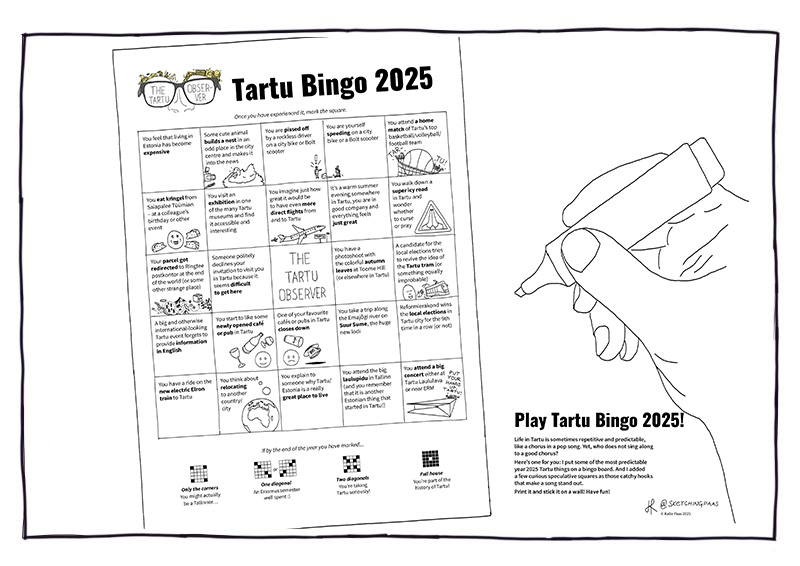 Artwork 'Tartu Bingo 2025' - an artwork presenting 24 events or experiences likely to happen in Tartu in 2025